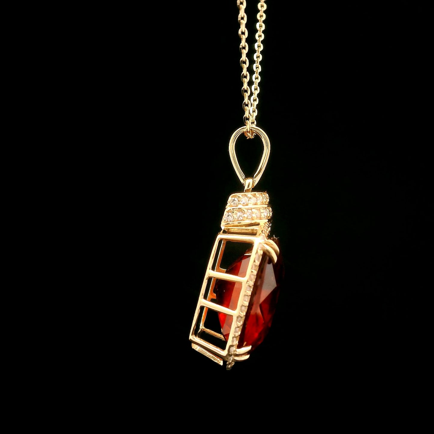 10.57 Ct Cushion Hessonite 14K Gold Pendant