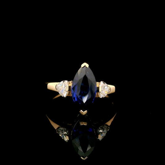 3.04 Ct Marquise Mixed Cut Lab Grown Sapphire 14K Gold Ring