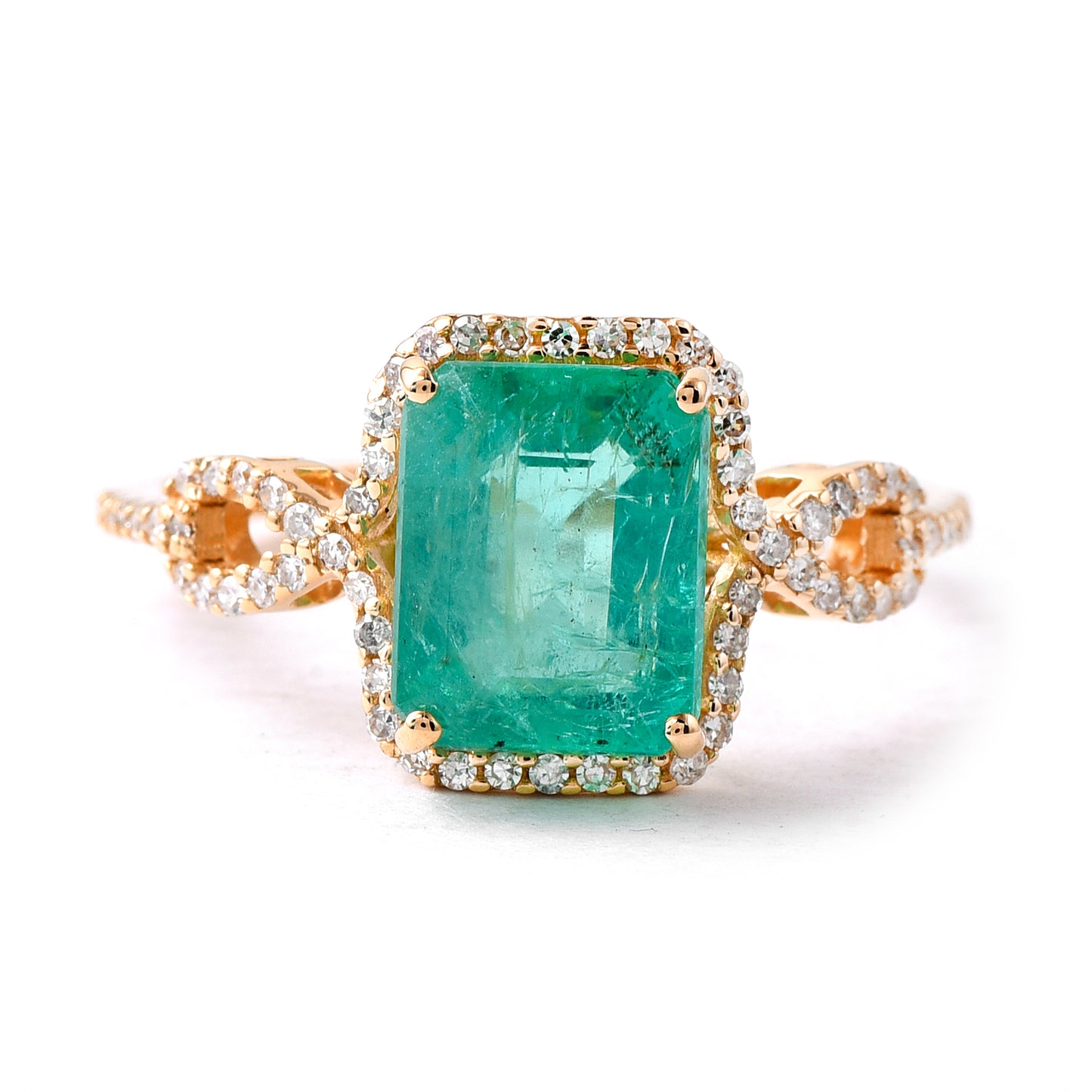 2.54 Ct Octagon Step Cut Natural Emerald 14K Gold Ring