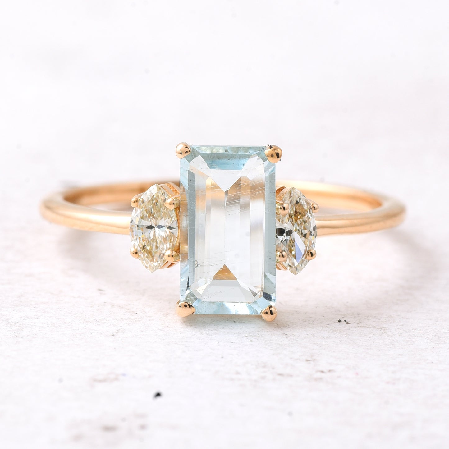 1.37 Ct Octagon Step Cut Natural Aquamarine 14K Gold Ring