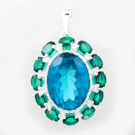 9.20 Ct Oval Pariba Topaz, Green Topaz, 925 Sterling Silver Pendant