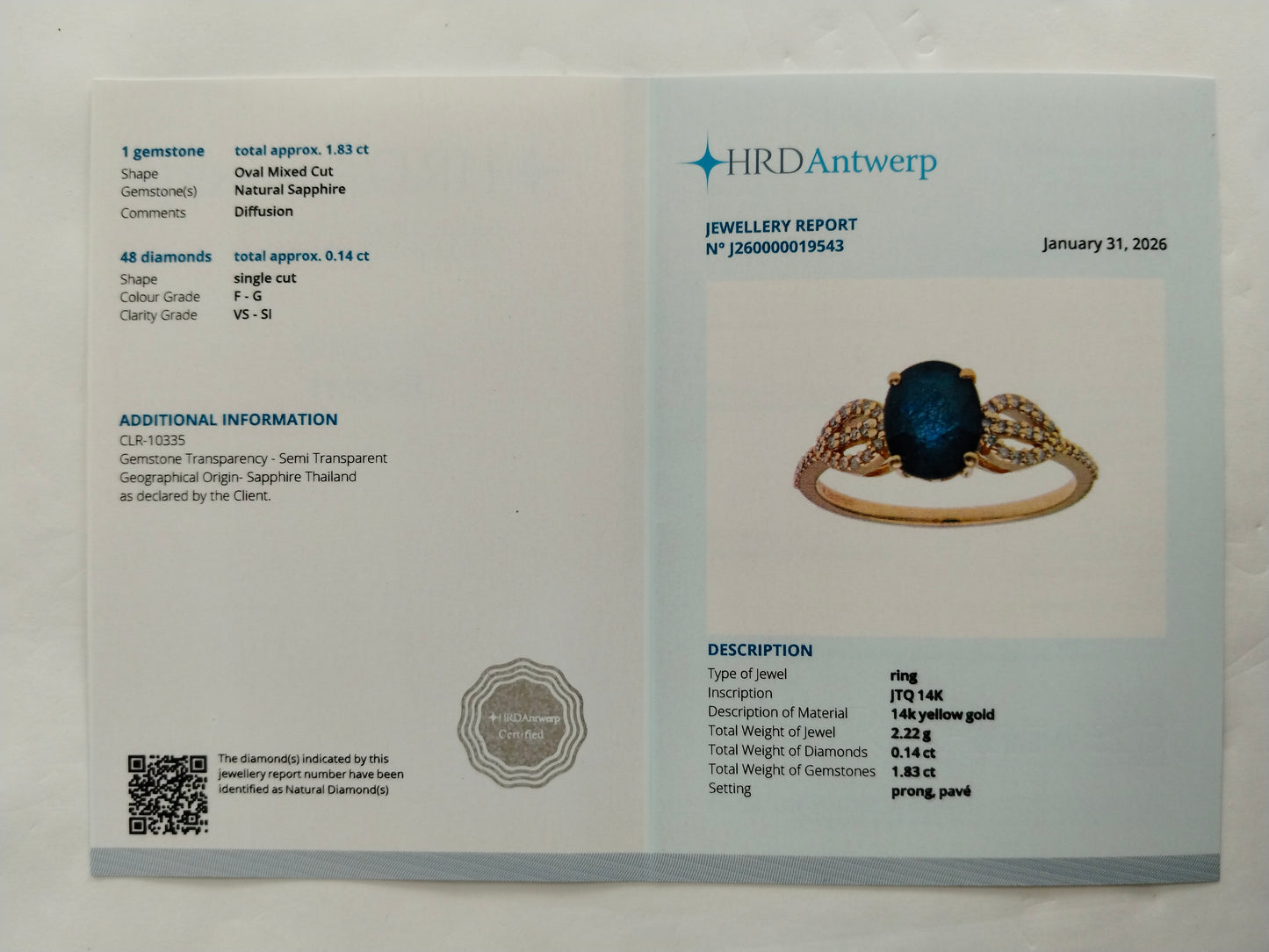 1.97 Ct Oval Mixed Cut Natural Sapphire 14K Gold Ring
