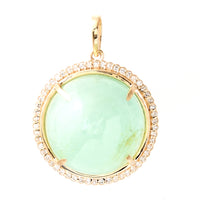 17.07 Ct Round Cabochon Natural Beryl Emerald 14K Gold Pendant