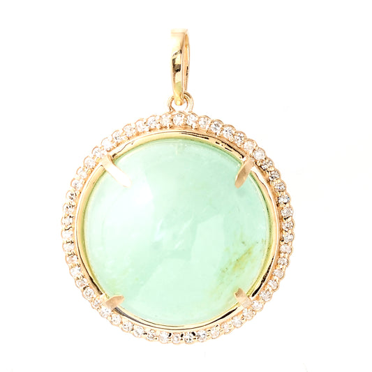 17.07 Ct Round Cabochon Natural Beryl Emerald 14K Gold Pendant