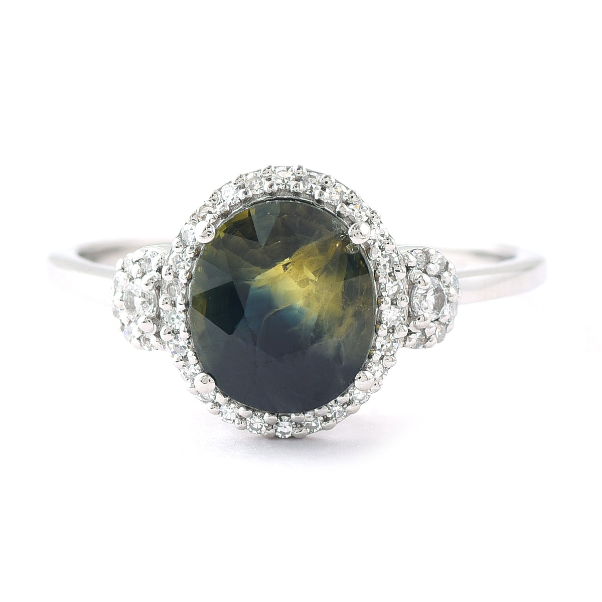 2.55 Ct Oval Mixed Cut Natural Bi-Coloured Sapphire 950 Platinum Ring