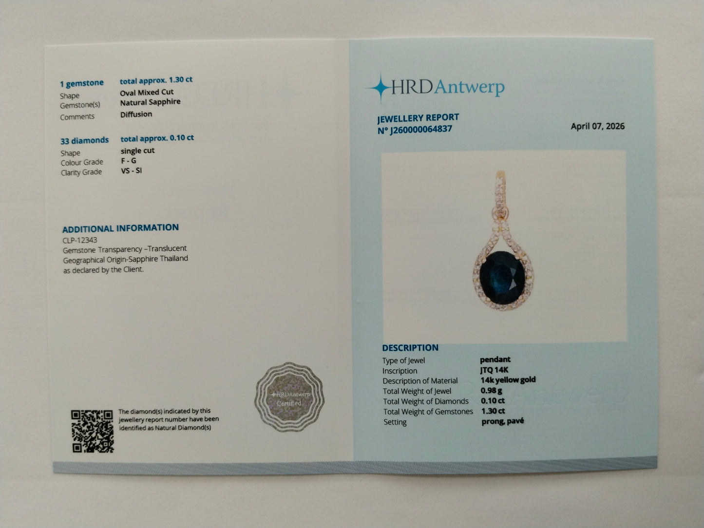 1.40 Ct Oval Mixed Cut Natural Sapphire 14K Gold Pendant