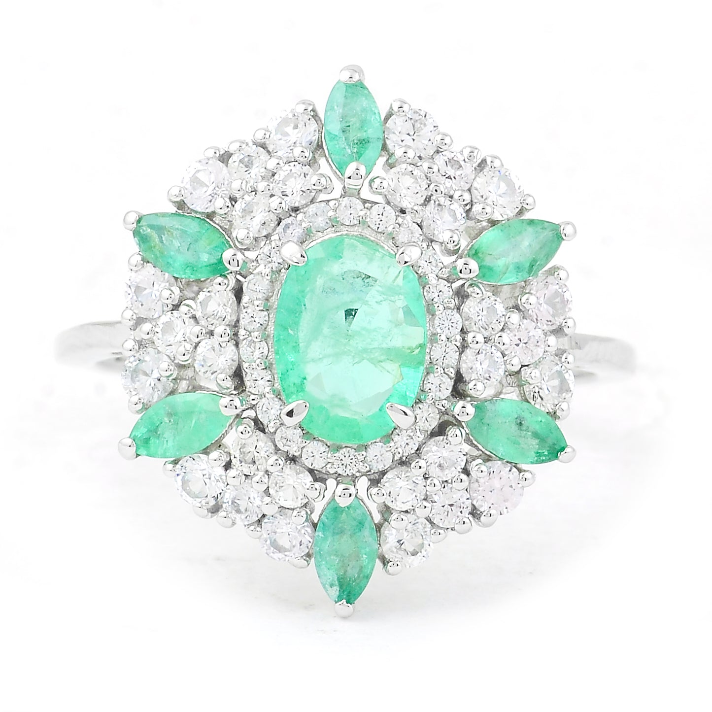 1.97 Ct Oval Mixed Cut, Marquise Mixed Cut Natural Emerald 950 Platinum Ring