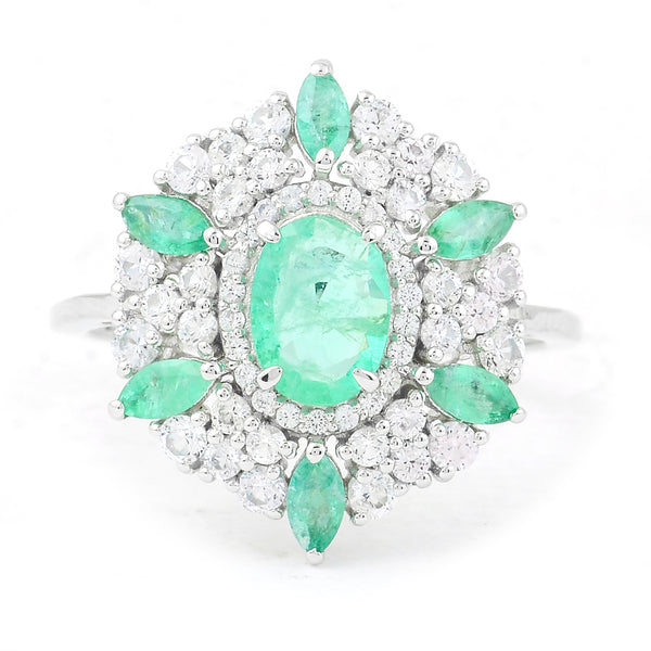 1.97 Ct Oval Mixed Cut, Marquise Mixed Cut Natural Emerald 950 Platinum Ring