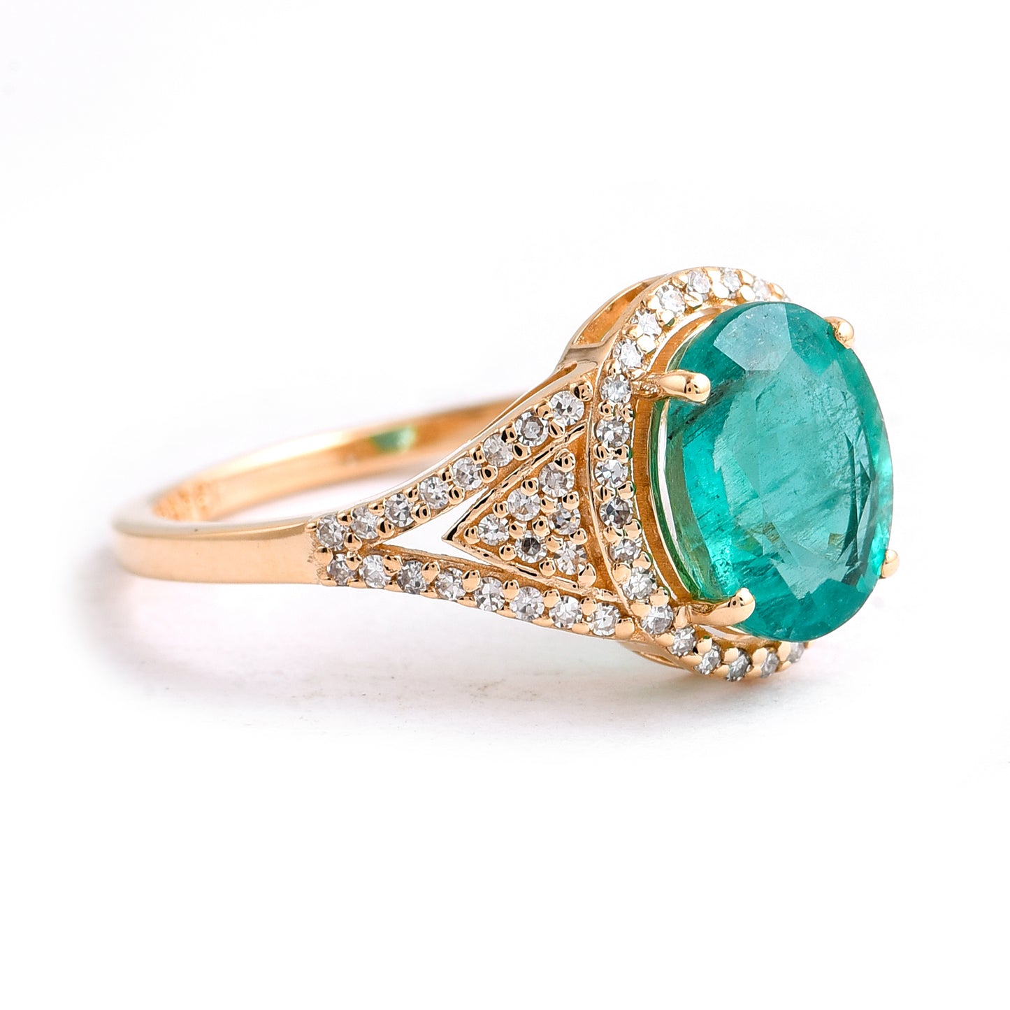 2.02 Ct Oval Mixed Cut Natural Emerald 14K Gold Ring