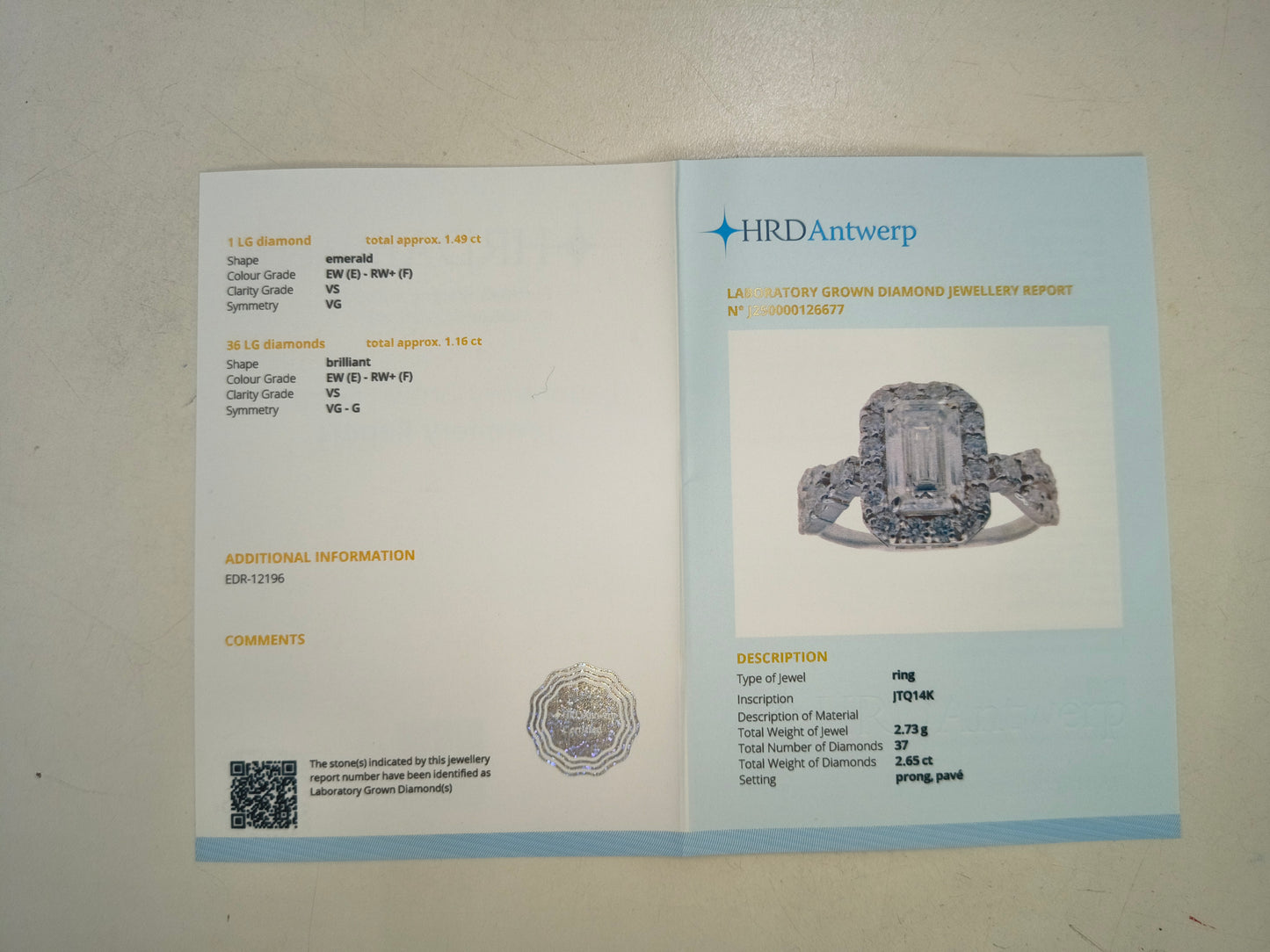 2.65 Carats Lab Grown Diamond 14K Gold Ring