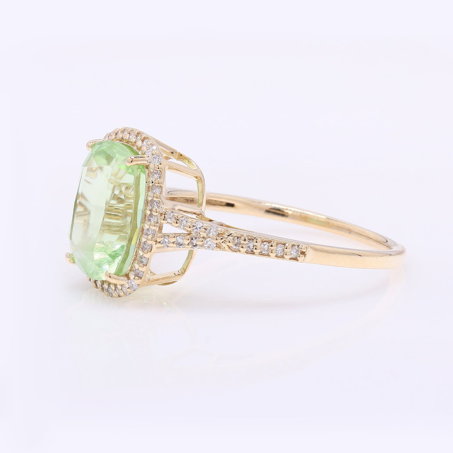 3.87 Ct Cushion Mixed Cut Natural Peridot 14K Gold Ring