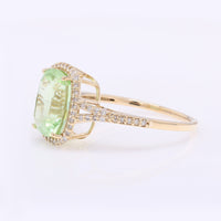 3.87 Ct Cushion Mixed Cut Natural Peridot 14K Gold Ring