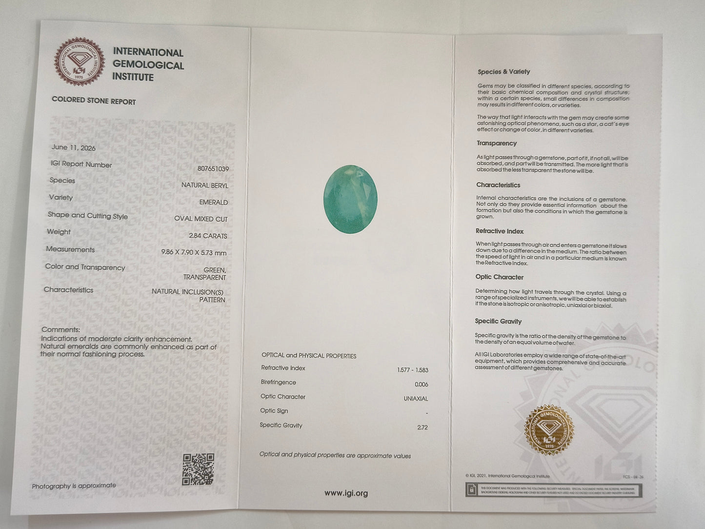 2.85 Natural Beryl Emerald Oval Mixed Cut Gemstone