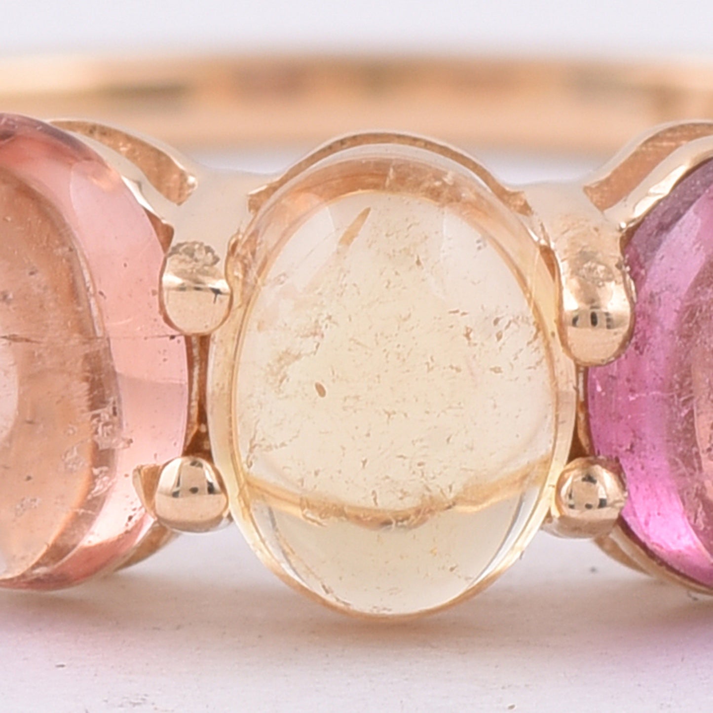 1.26 Ct Oval Cabochon Cut Natural Multi-Coloured Tourmaline 14K Gold Ring
