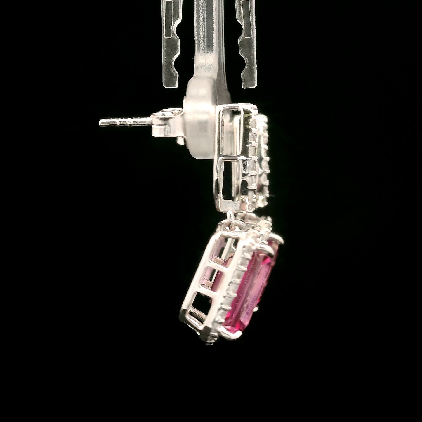 6.91 Ct Octagon Pink Topaz, White Zircon 925 Sterling Silver Earrings