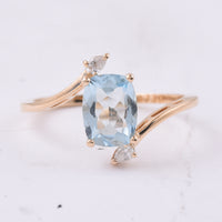 1.28 Ct Cushion Natural Aquamarine 14K Gold Ring