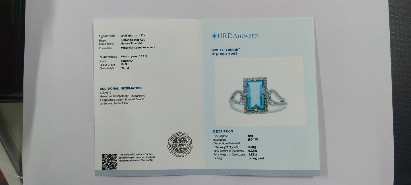 1.55 Ct Rectangle Step Cut Natural Emerald 14K Gold Ring