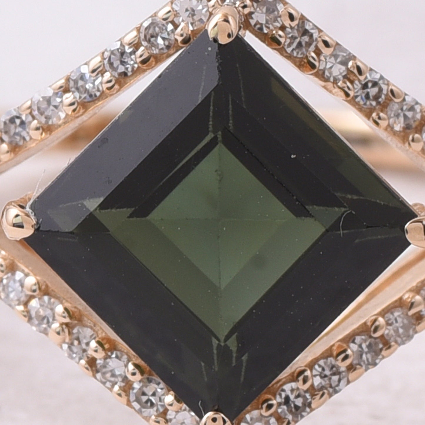 2.06 Ct Square Step Cut Natural Green Tourmaline 14K Gold Ring