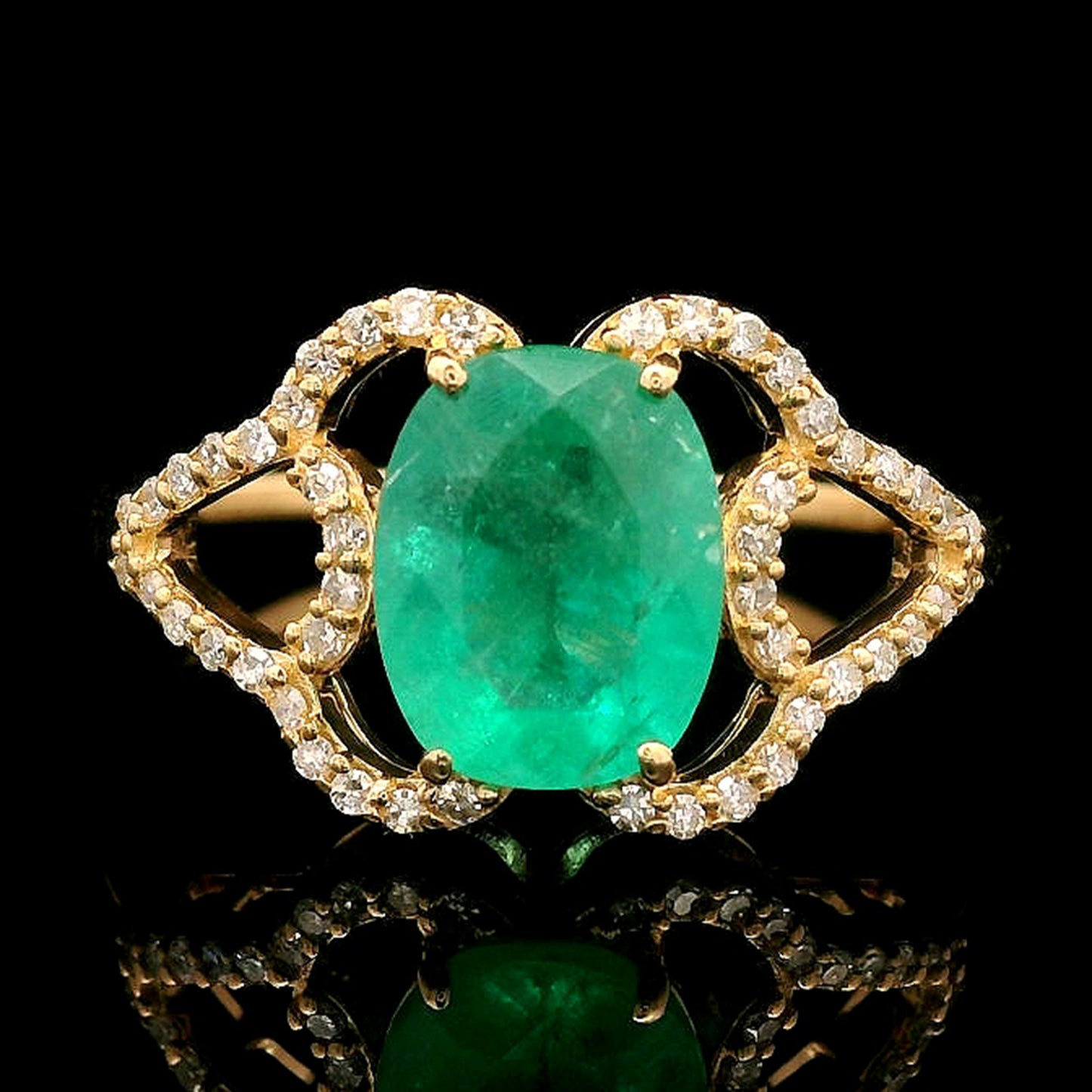 1.51 Ct Cushion Mixed Cut Natural Emerald 14K Gold Ring