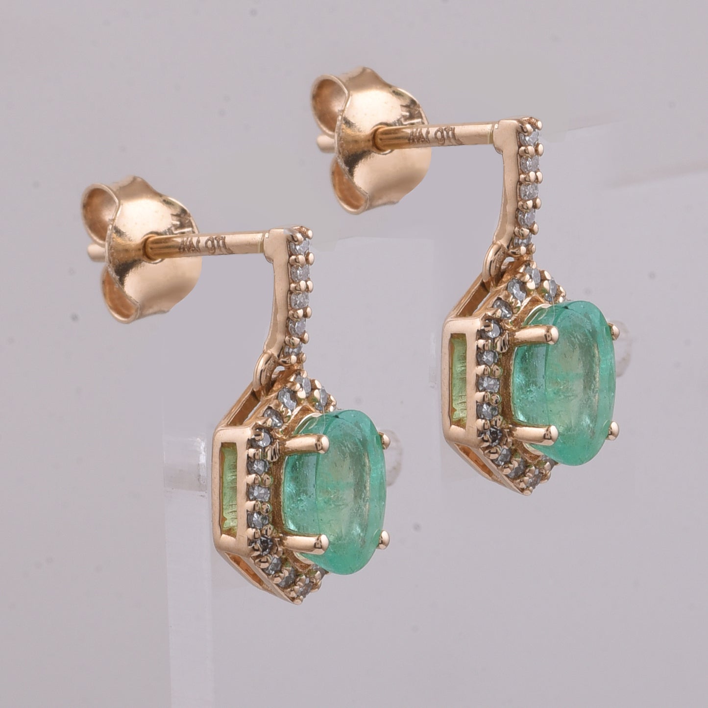 1.38 Ct Oval Natural Emerald 14K Gold Earrings