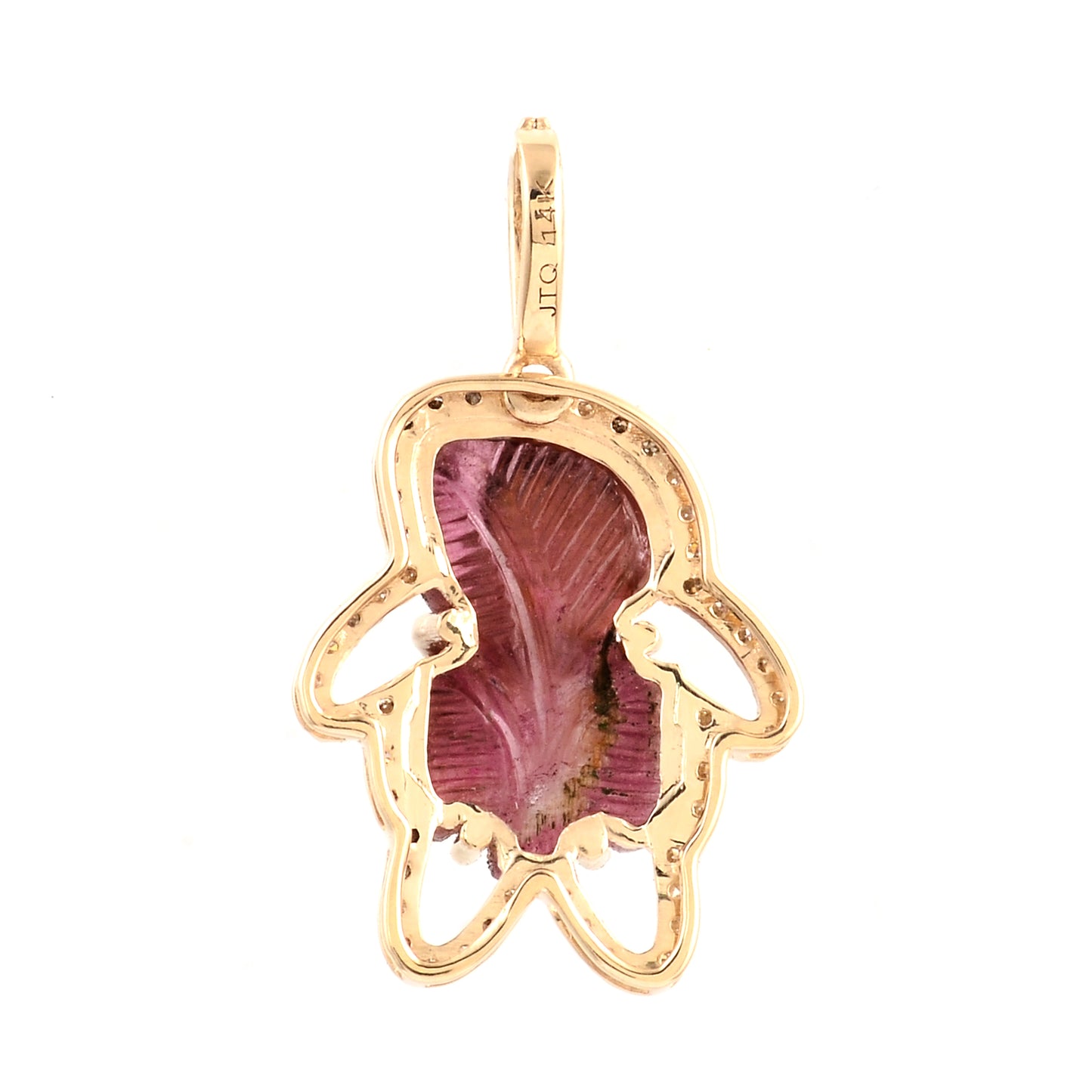 3.60 Ct Fancy Carving Natural Tourmaline 14K Gold Pendant