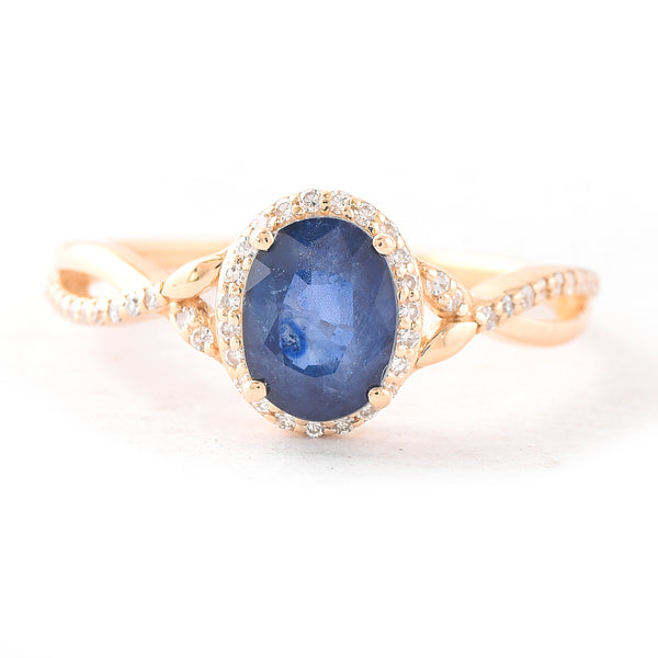 1.67 Ct Oval Mixed Cut Natural Sapphire 14K Gold Ring