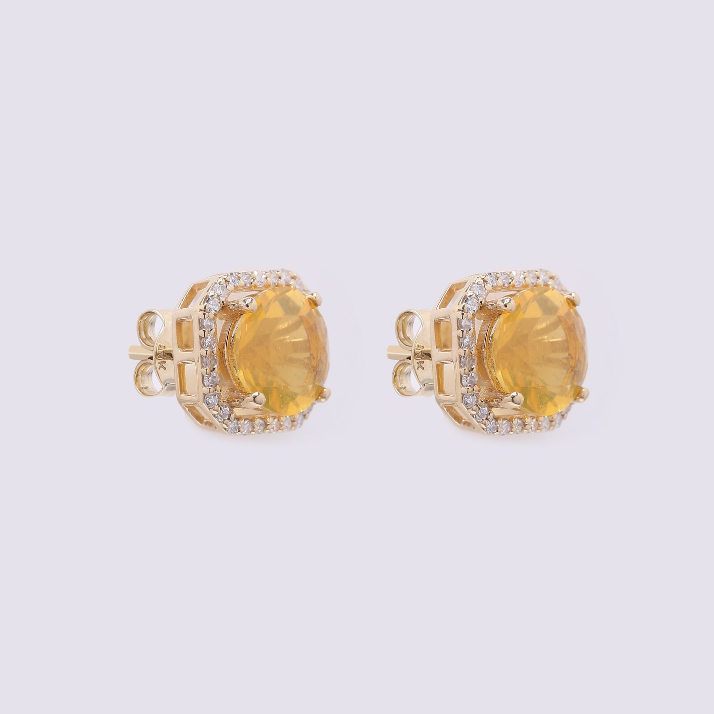 1.72 Ct Round Mixed Cut Natural Fire Opal 14K Gold Earrings
