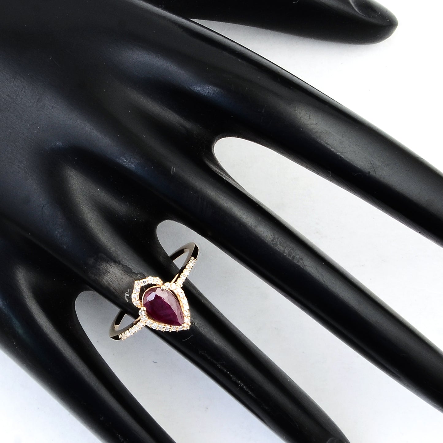 1.01 Ct Pear Mixed Cut Natural Corundum Ruby 14K Gold Ring