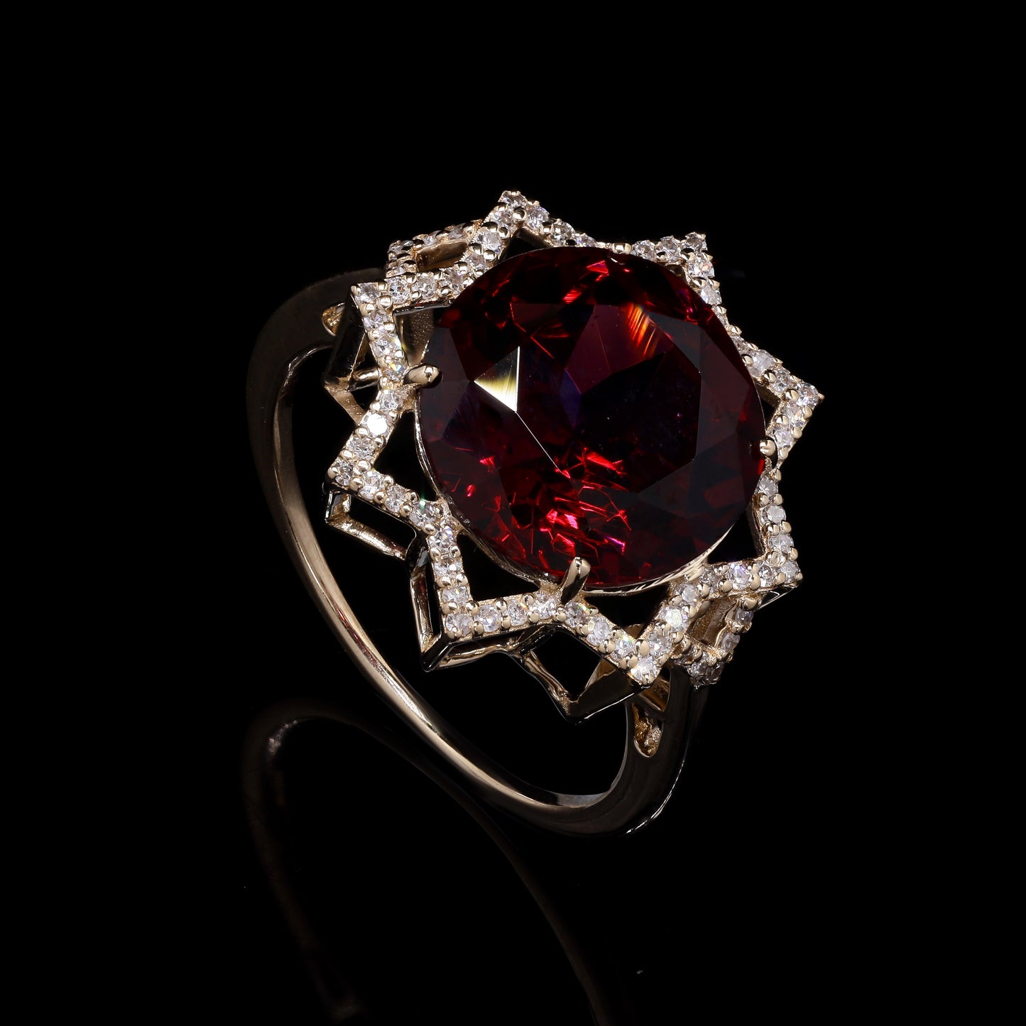 7.32 Ct Round Mixed Cut Natural Rhodolite 14K Gold Ring