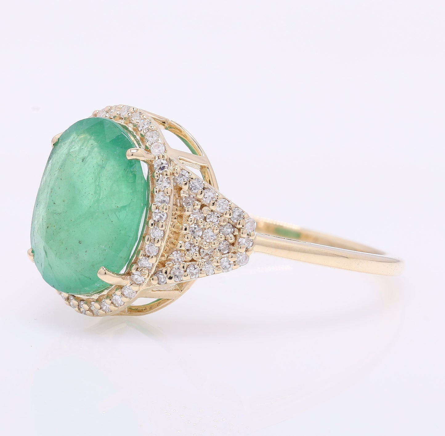 3.57 Ct Oval Mixed Cut Natural Emerald 14K Gold Ring