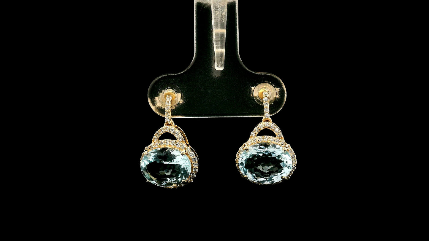 3.16 Ct Oval Aquamarine 9K Gold Earrings