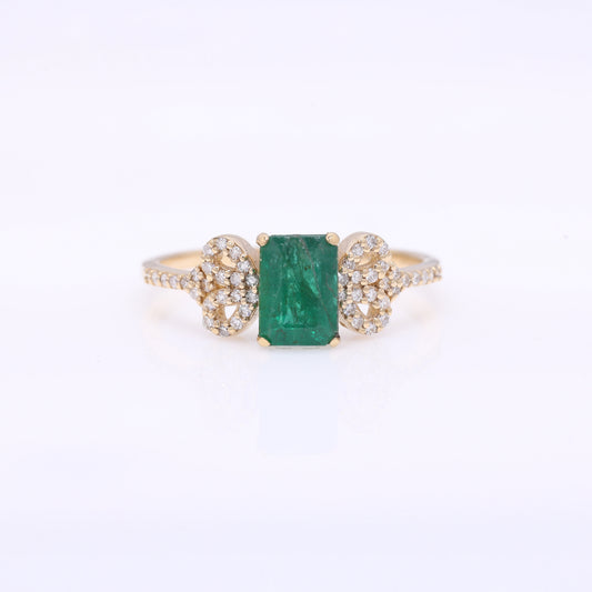 1.15 Ct Octagon Step Cut Natural Emerald 14K Gold Ring