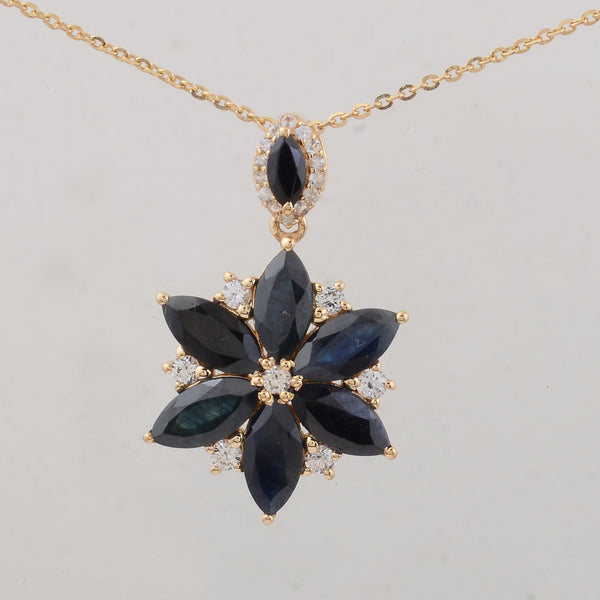 3.20 Ct Marquise Sapphire 14K Gold Pendant