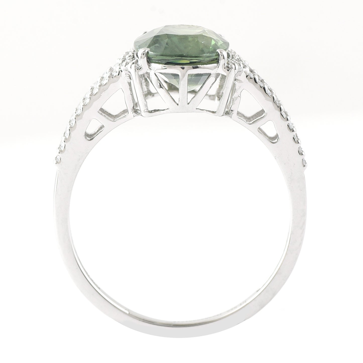 3.27 Ct Oval Mixed Cut Natural Green Sapphire 950 Platinum Ring