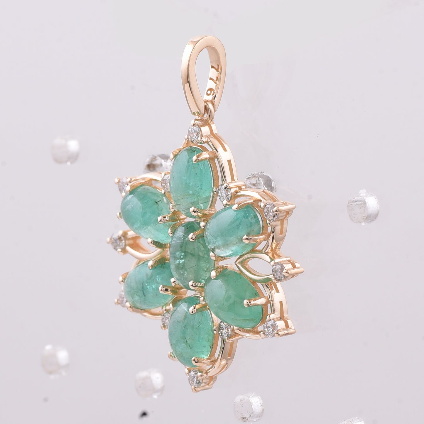 3.69 Ct Oval Cabochon Cut Natural Emerald 14K Gold Pendant