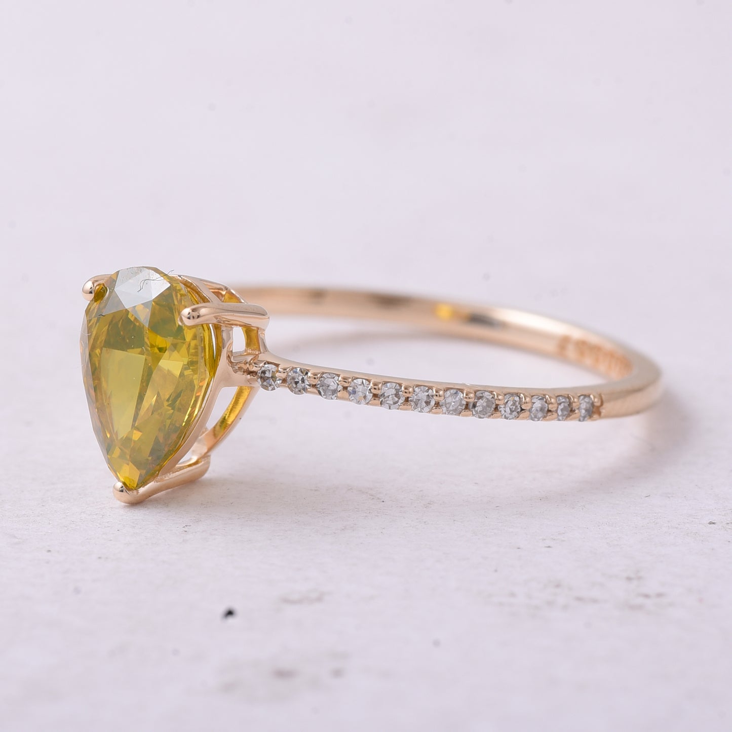 1.11 Ct Pear Yellow Diamond 14K Gold Ring