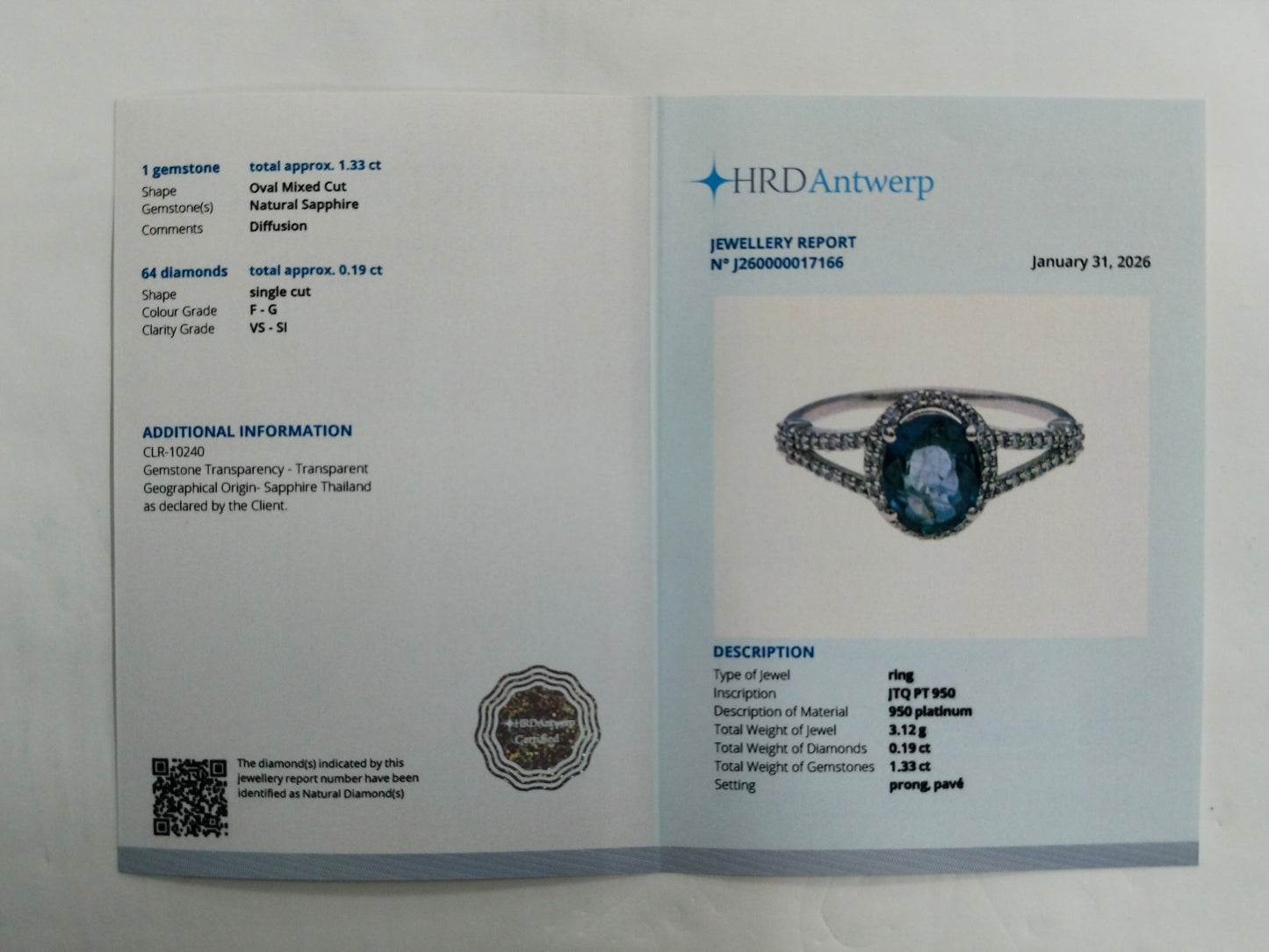 1.52 Ct Oval Mixed Cut Natural Sapphire 950 Platinum Ring