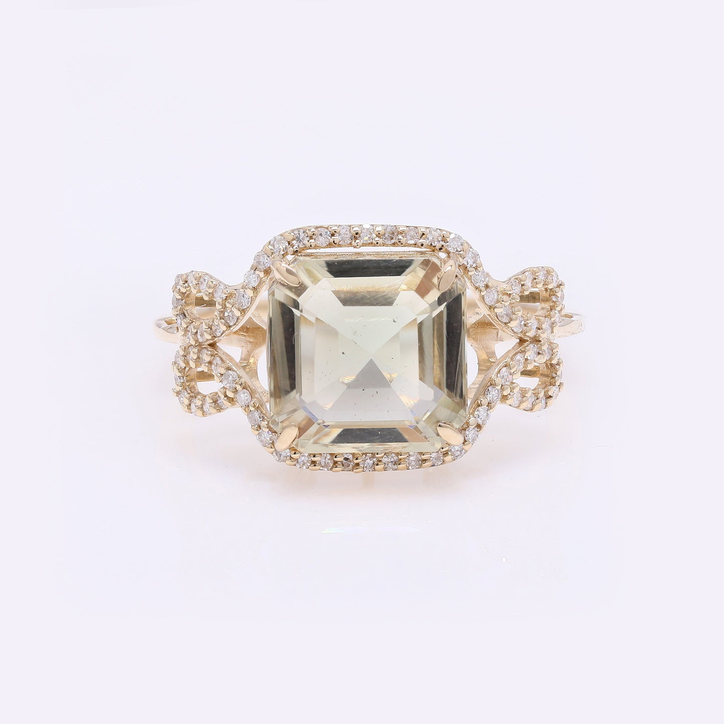 4.43 Ct Square Emerald Cut Natural Plagioclase Feldspar Sunstone 14K Gold Ring