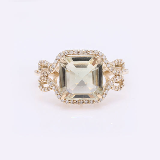 4.43 Ct Square Emerald Cut Natural Plagioclase Feldspar Sunstone 14K Gold Ring