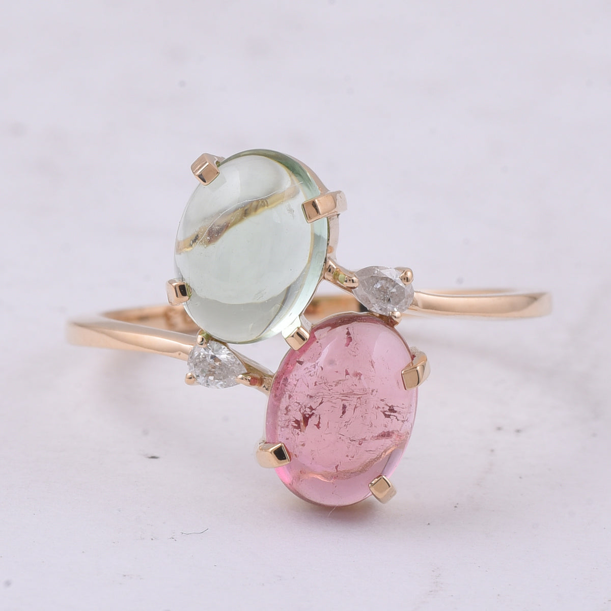 0.77 Ct Oval Cabochon Cut Natural Multi-Coloured Tourmaline 14K Gold Ring