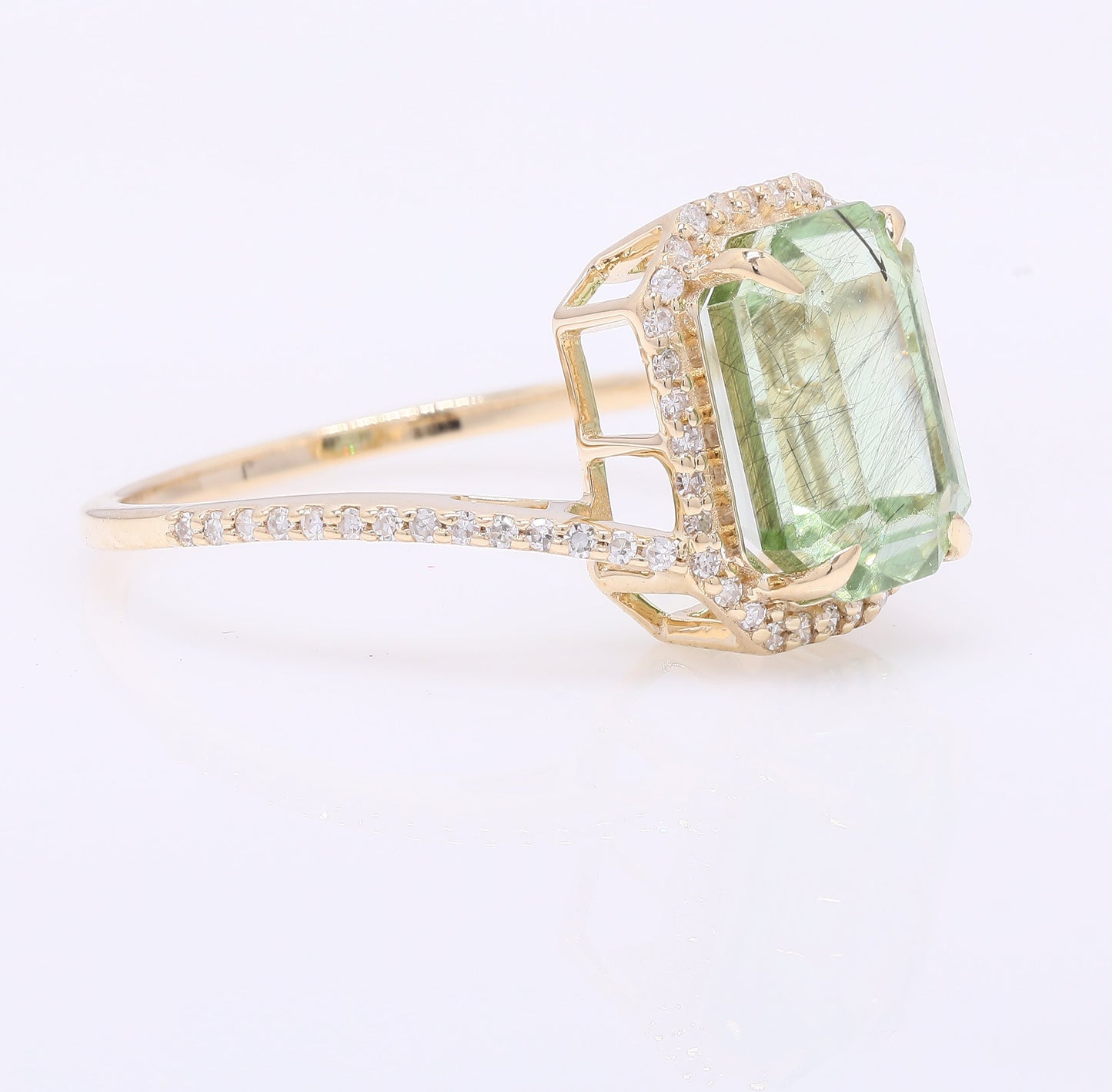 3.86 Ct Octagon Step Cut Natural Peridot 14K Gold Ring