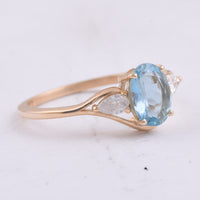 1.20 Ct Oval Natural Aquamarine 14K Gold Ring