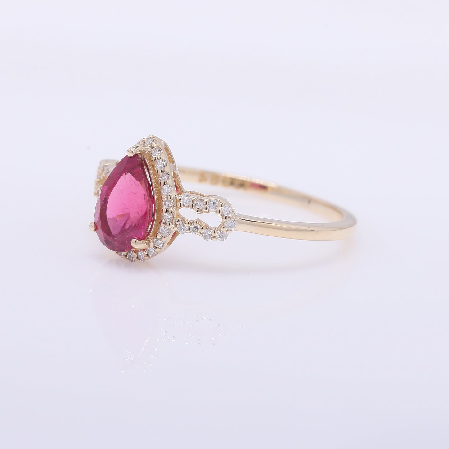 1.02 Ct Pear Mixed Cut Natural Pink Tourmaline 14K Gold Ring