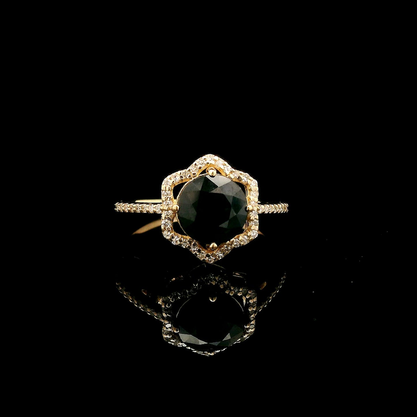 1.95 Ct Round Mixed Cut Natural Sapphire 14K Gold Ring