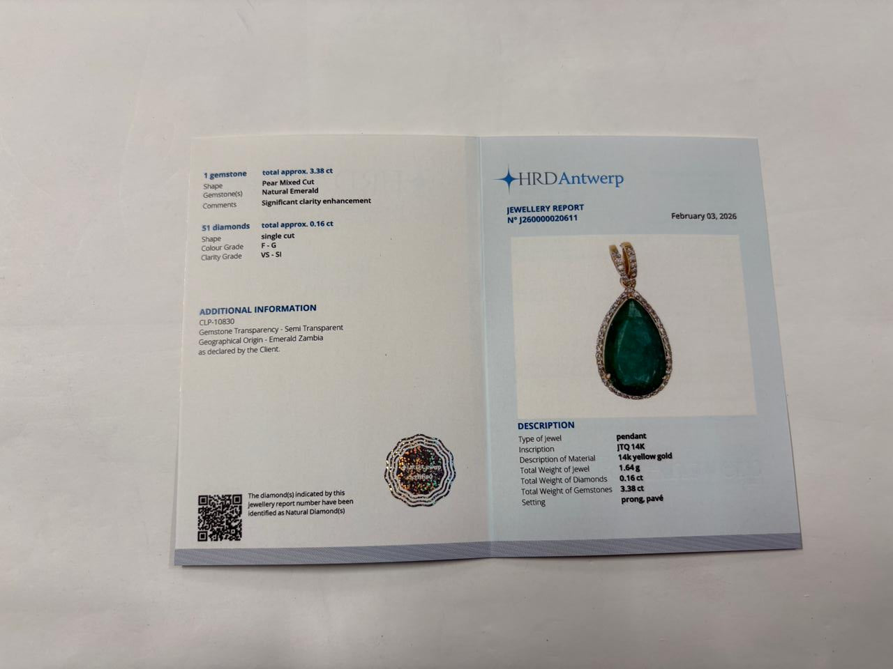 3.53 Ct Pear Mixed Cut Natural Emerald 14K Gold Pendant