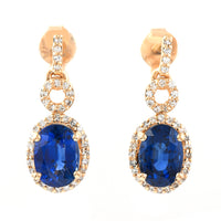 2.94 Ct Oval Mixed Cut Natural Sapphire 14K Gold Earrings