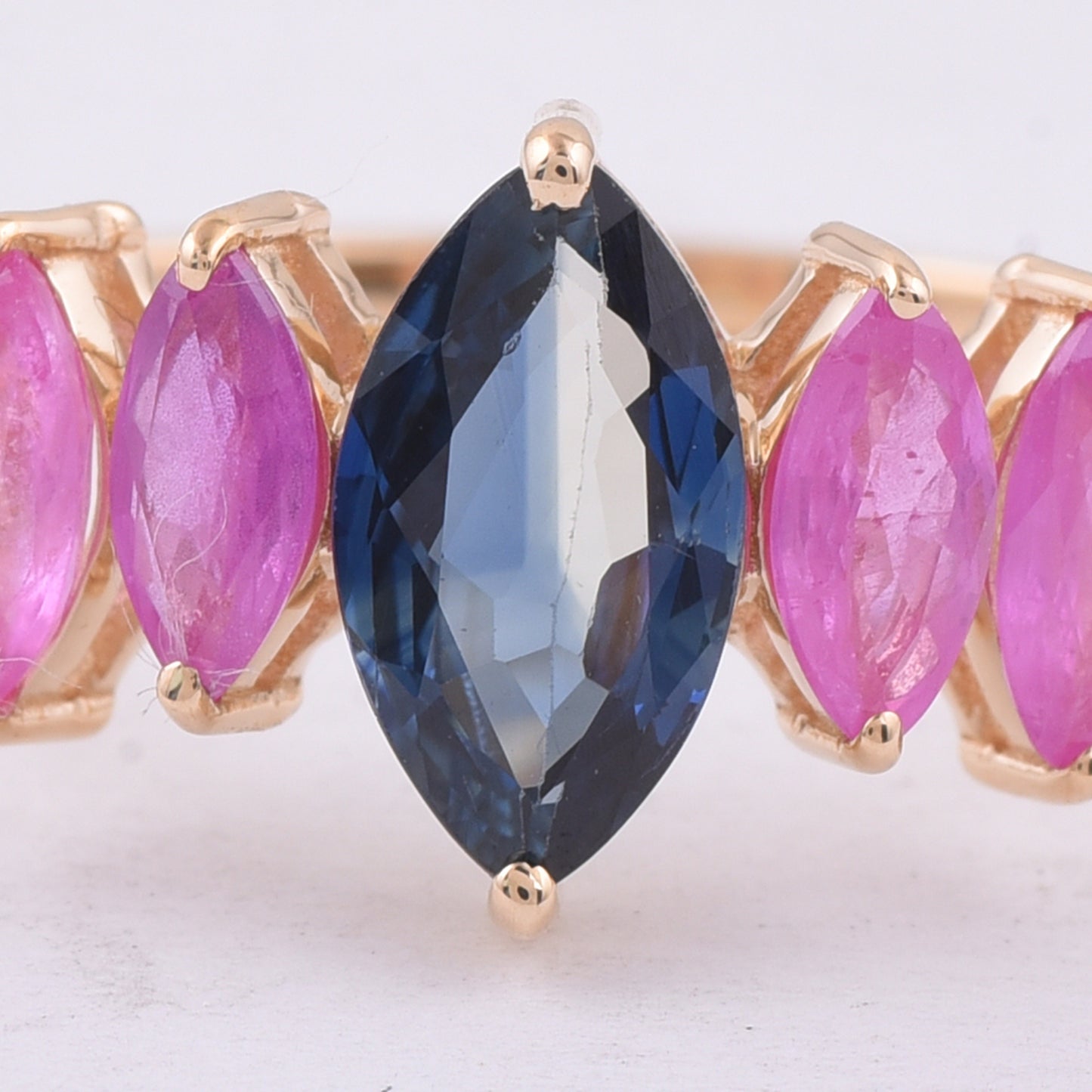 1.82 Ct Marquise Natural Multi-Coloured Sapphire 14K Gold Ring