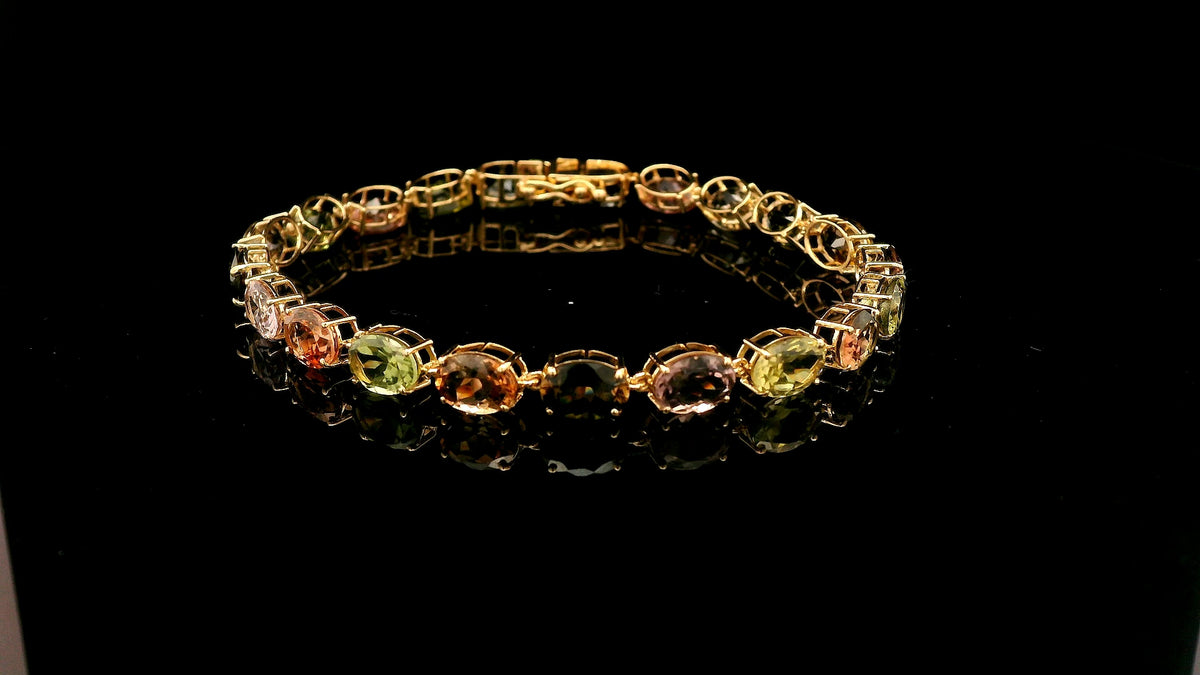 16.13 Ct Oval Tourmaline 14K Gold Bracelet