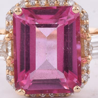 3.56 Ct Octagon Step Cut Natural Pink Topaz 14K Gold Ring