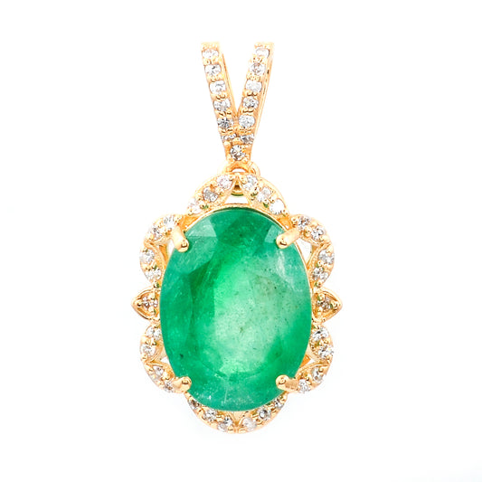 4.00 Ct Oval Natural Emerald 14K Gold Pendant
